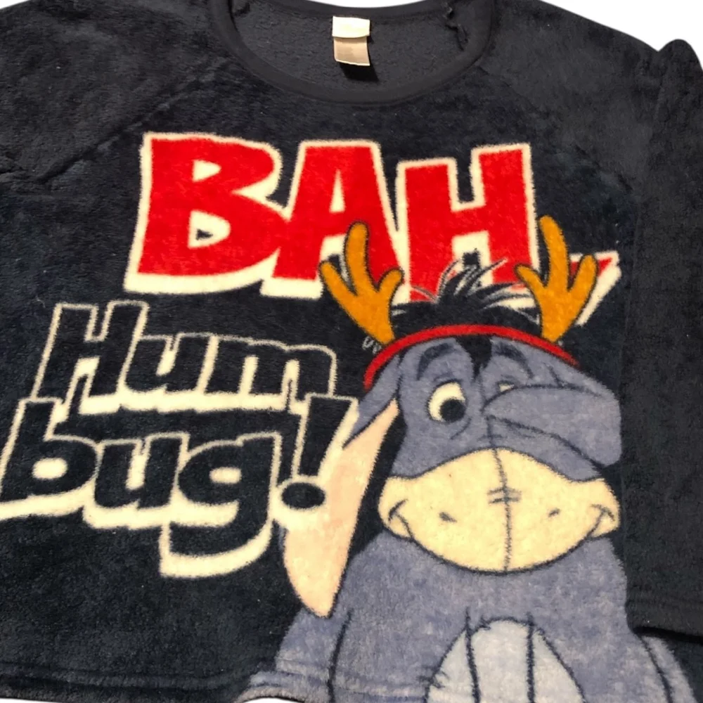 Disney Eeyore Bah Humbug Blue Red Pajama Top Size M